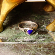 Vintage Sterling Silver Lapis Lazuli Heart Ring, Cut-Out Setting, Heart-Shaped Inlay Ring, Cobalt Blue Gemstone, Promise Ring, Size 8 1/2 US