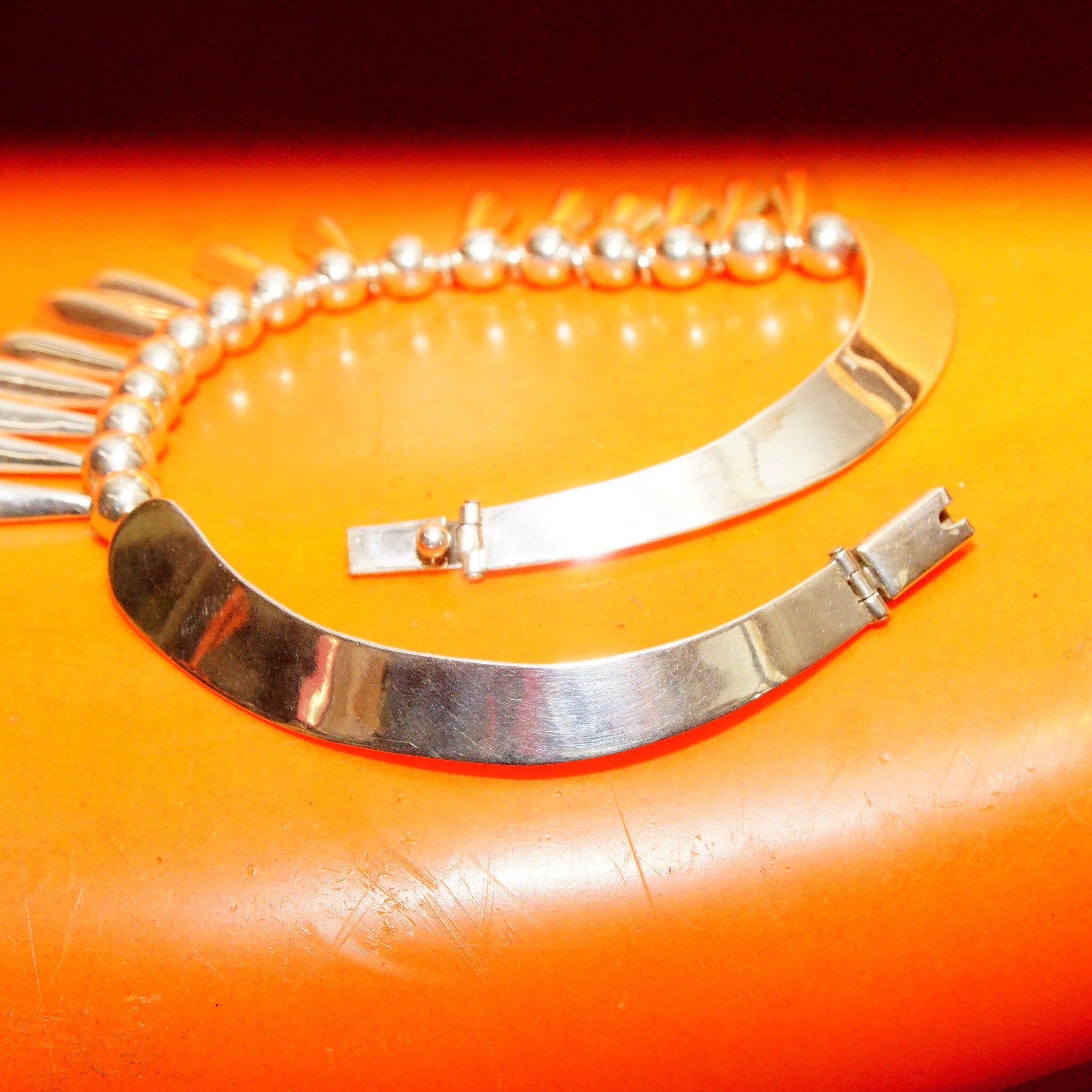 Vintage TAXCO Sterling Silver Festoon Necklace, Heavy Silver Teardrop & Bead Fringe Collar, 925 Mexico T5-79, Bohemian Modernist, 16" L