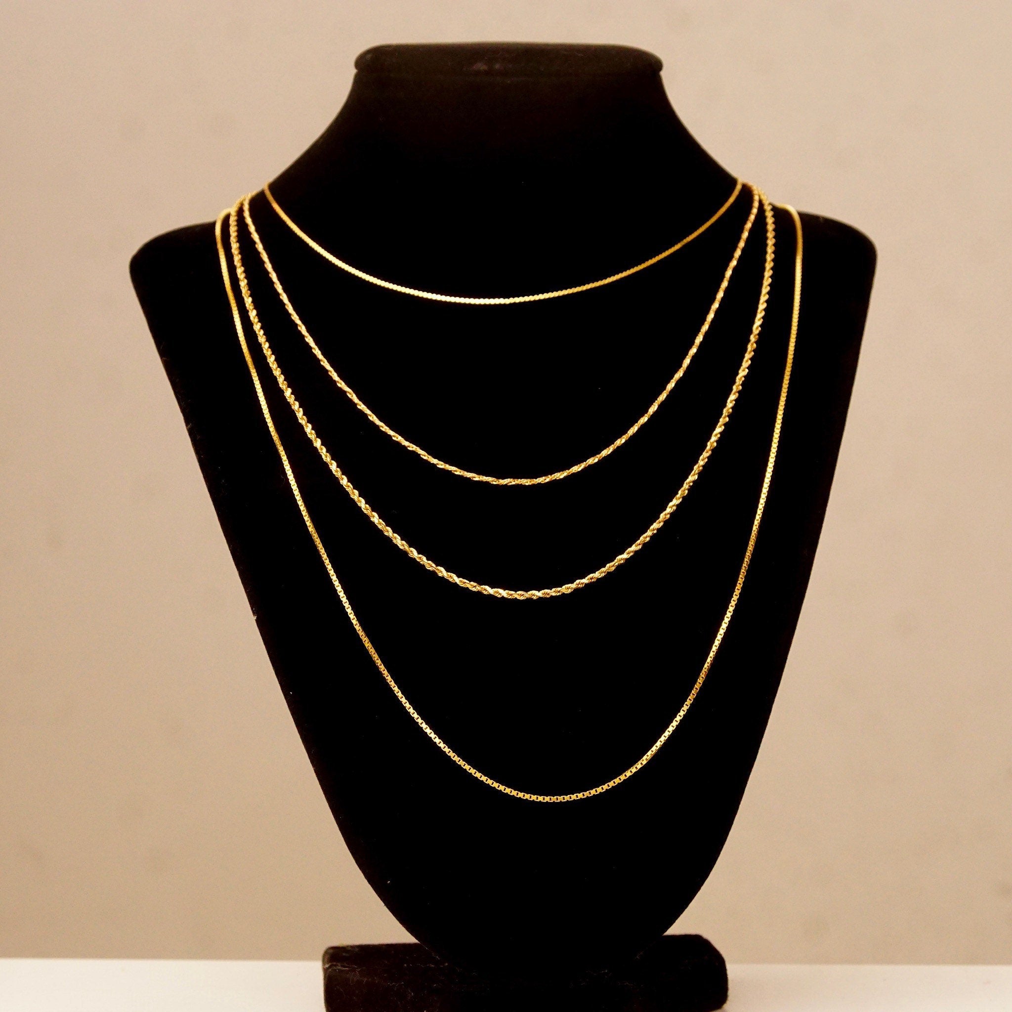 Vintage 14K Gold Chains, Thin Yellow Gold Box/Rope/Wheat/Serpentine Link Chains, Unisex, 585 Pendant Chain Necklaces, 15 3/4" - 24"