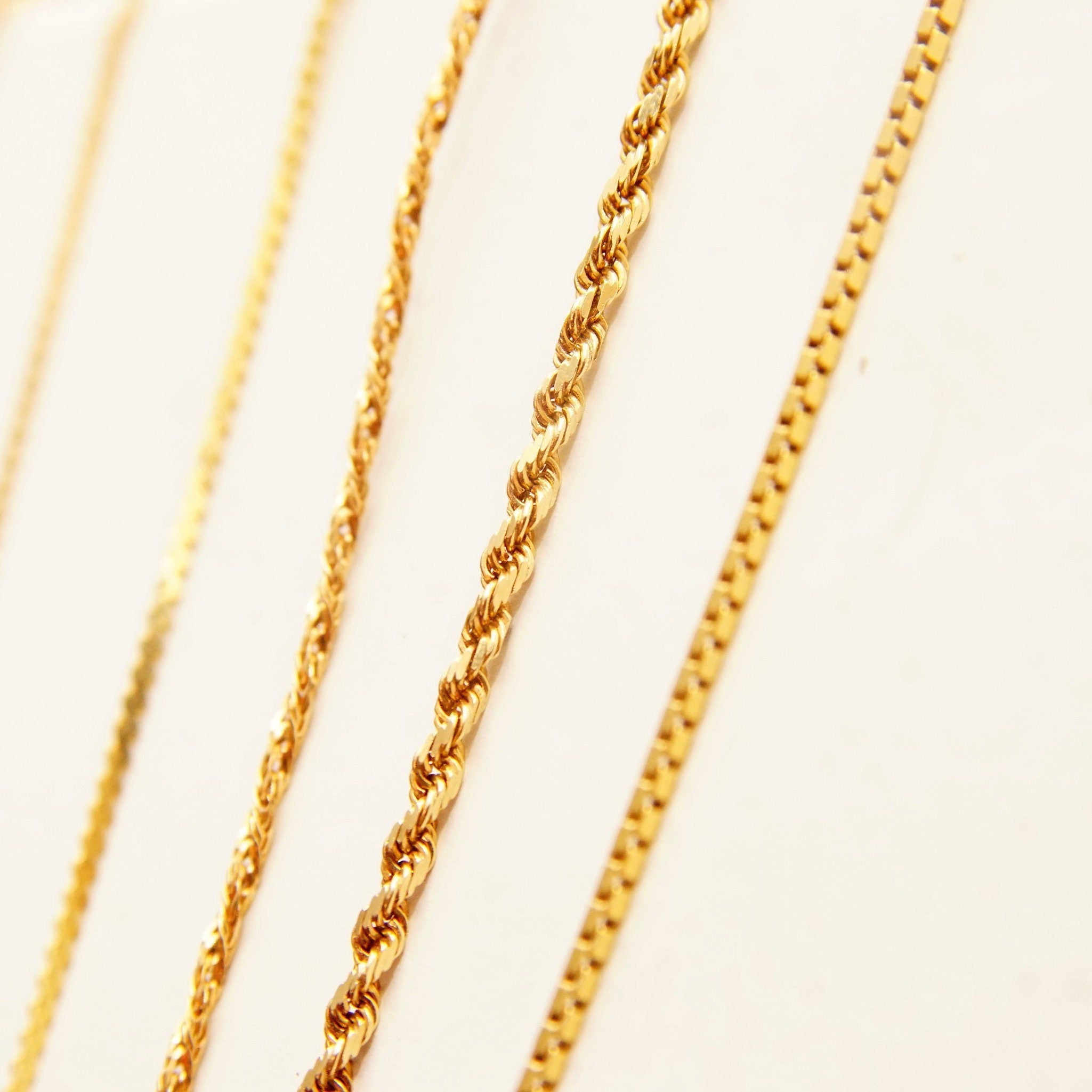 Vintage 14K Gold Chains, Thin Yellow Gold Box/Rope/Wheat/Serpentine Link Chains, Unisex, 585 Pendant Chain Necklaces, 15 3/4" - 24"