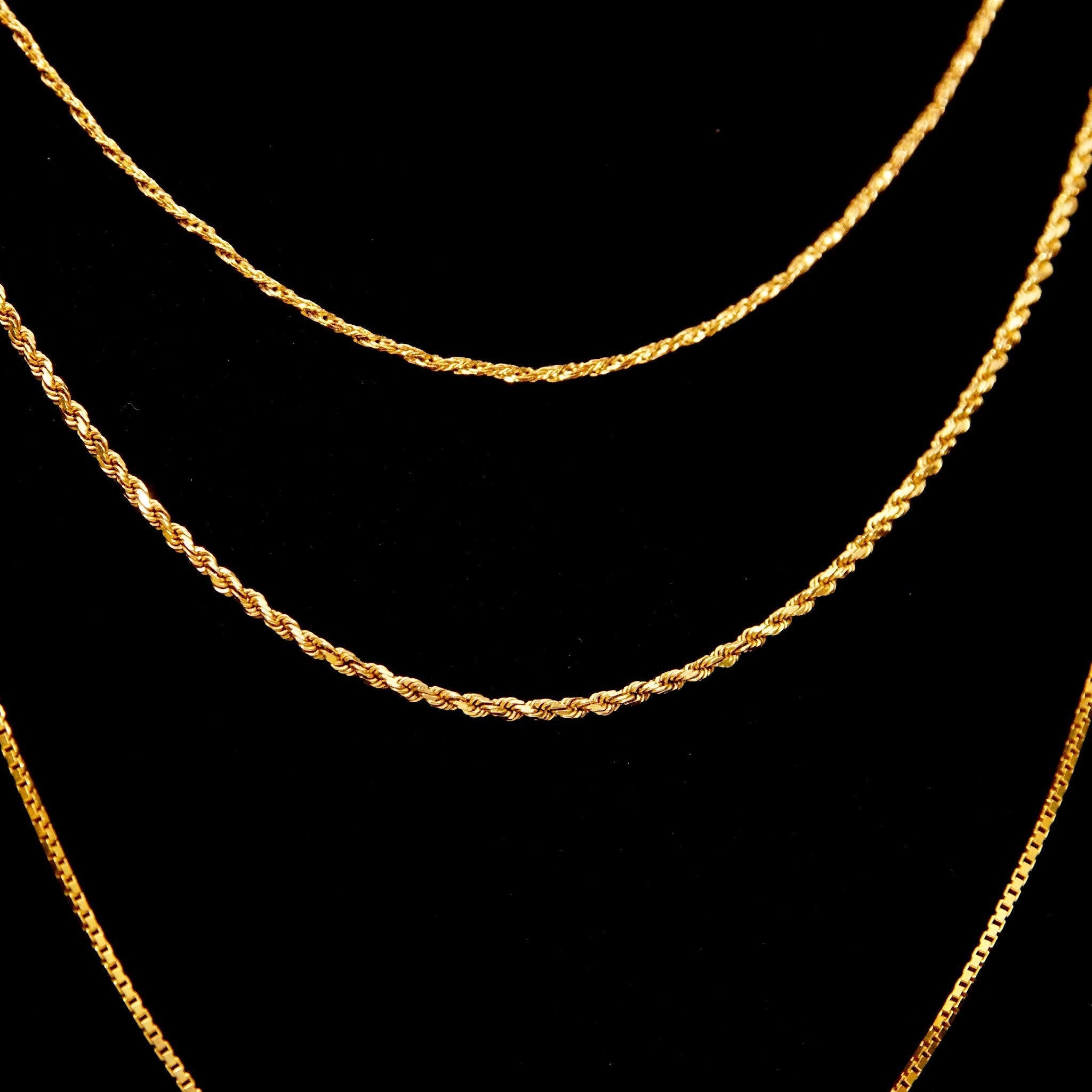 Vintage 14K Gold Chains, Thin Yellow Gold Box/Rope/Wheat/Serpentine Link Chains, Unisex, 585 Pendant Chain Necklaces, 15 3/4" - 24"