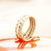 Vintage Two-Tone Sterling Silver Snake Coil Ring, Diamond-Cut, Gold Accents, Red Jeweled Eyes, Bohemian Ring, Adjustable, Size 5-10 US