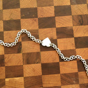 Sterling Silver Heart Tag Collar Necklace, Solid Scroll Links & Toggle Clasp, Tiffany Style, Taxco Jewelry, 18"