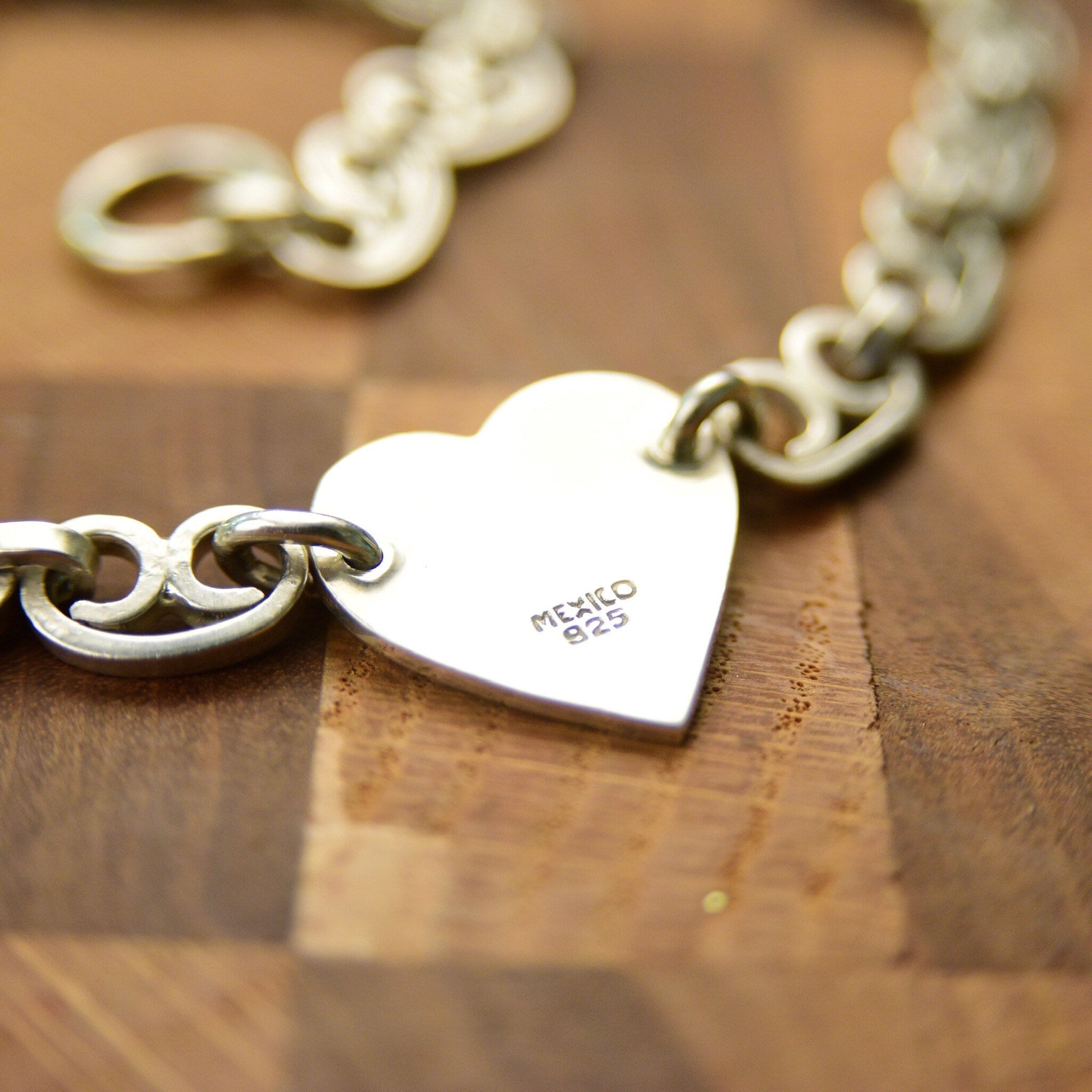 Sterling Silver Heart Tag Collar Necklace, Solid Scroll Links & Toggle Clasp, Tiffany Style, Taxco Jewelry, 18"