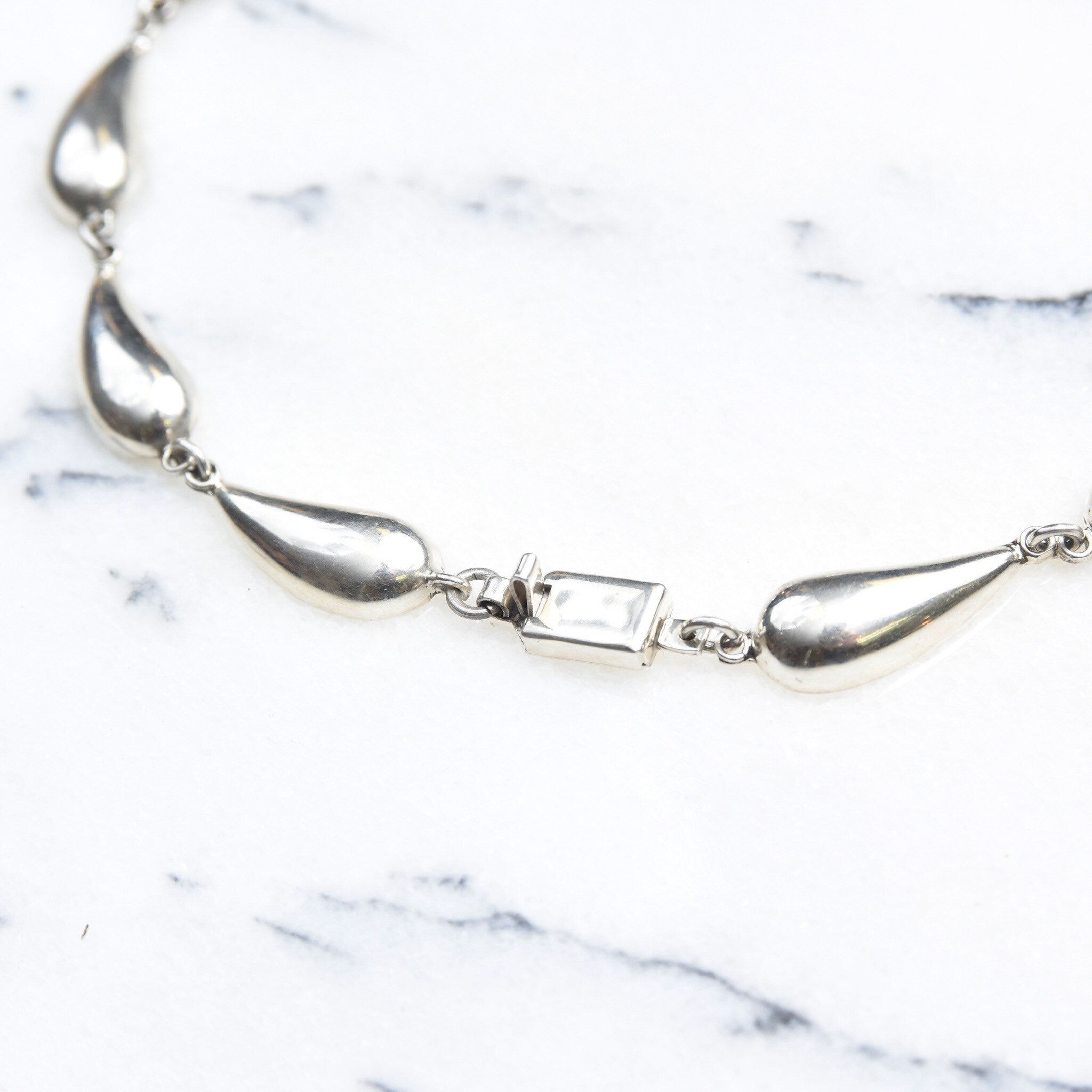 Vintage Mexican Sterling Silver Teardrop Link Necklace, Heavy/Chunky Chain Necklace, Polished Silver Links, TAXCO 925, 18" L