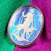 Vintage Art Deco Sterling Silver Butterfly Wing Cameo Brooch, Iridescent Sulfide Cameo Pin, Grecian Goddess, Made In England, 1 3/4" L