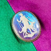 Vintage Art Deco Sterling Silver Butterfly Wing Cameo Brooch, Iridescent Sulfide Cameo Pin, Grecian Goddess, Made In England, 1 3/4" L