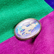 Vintage Art Deco Sterling Silver Butterfly Wing Cameo Brooch, Iridescent Sulfide Cameo Pin, Grecian Goddess, Made In England, 1 3/4" L
