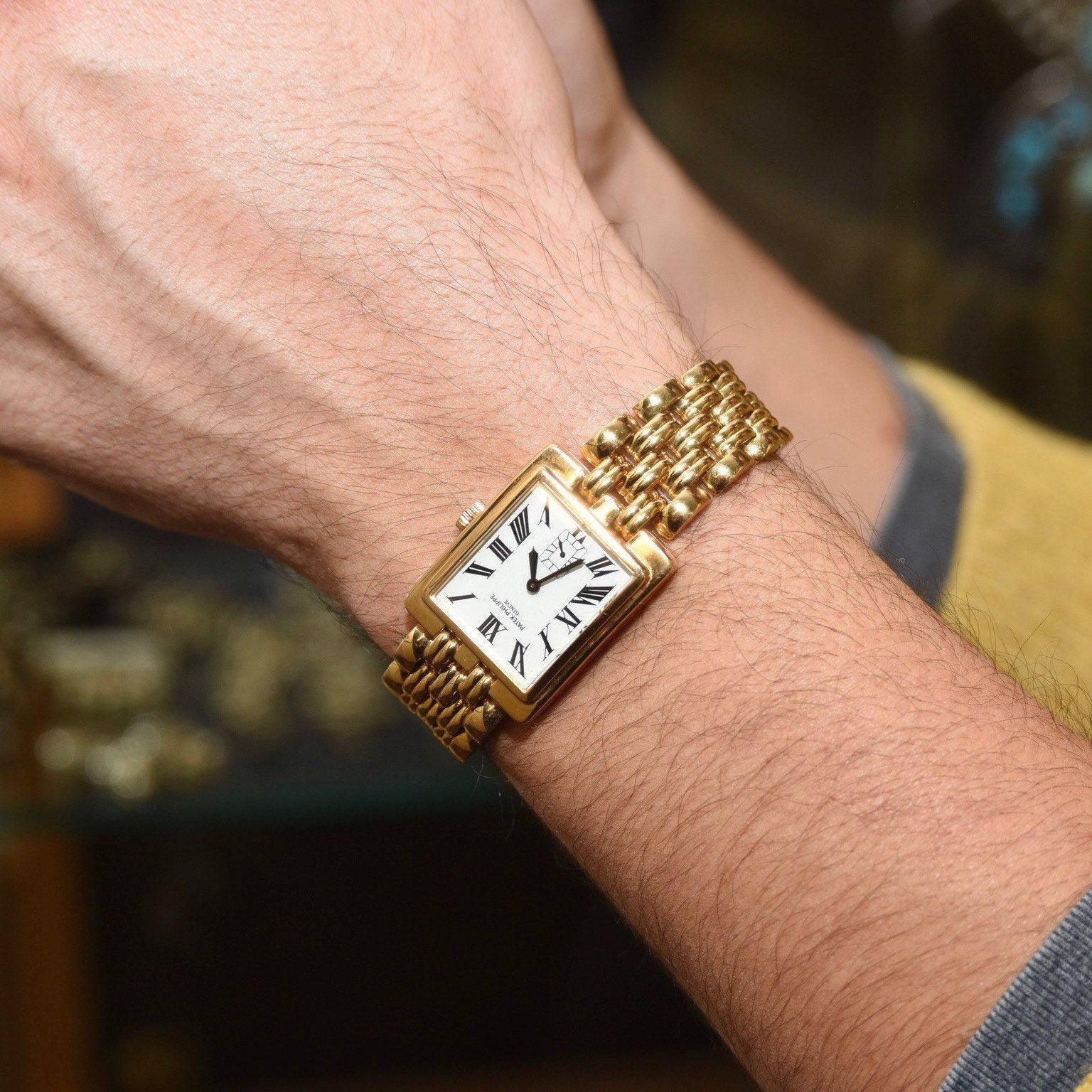 Vintage 1990s PATEK PHILIPPE Gondolo Solid 18K Gold Link Wrist Watch, 18 Jewel Movement, 5010/1 Swiss 215, 25m Water Resistant