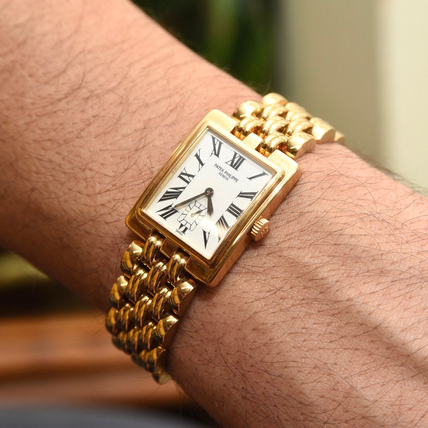 Vintage 1990s PATEK PHILIPPE Gondolo Solid 18K Gold Link Wrist Watch, 18 Jewel Movement, 5010/1 Swiss 215, 25m Water Resistant