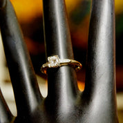 Vintage 1940's Art Deco 14K Brilliant Diamond Engagement Ring, .5 CT Center Stone, Diamond Accented Yellow Gold Band, 585, Size 7 US
