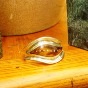 Vintage TAXCO Modernist Chunk Silver Inlay Cuff Bracelet, Amber Resin Inlay, Silver Dot Details, Wide Silver Cuff, Solid 925 Cuff, 5 1/4" L