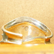 Vintage TAXCO Modernist Chunk Silver Inlay Cuff Bracelet, Amber Resin Inlay, Silver Dot Details, Wide Silver Cuff, Solid 925 Cuff, 5 1/4" L