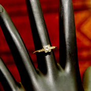 Vintage 1940's Art Deco 14K Brilliant Diamond Engagement Ring, .5 CT Center Stone, Diamond Accented Yellow Gold Band, 585, Size 7 US