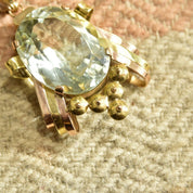 Vintage 18K Yellow & Rose Gold Blue Topaz Pendant, Large Faceted Oval Gemstone, Two-Tone Gold Ribbon Setting, Mid-Century, Art Deco Style