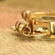 Vintage 18K Yellow & Rose Gold Blue Topaz Pendant, Large Faceted Oval Gemstone, Two-Tone Gold Ribbon Setting, Mid-Century, Art Deco Style