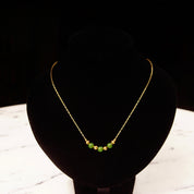 Vintage Van Dell 12KT GF Jade Bead Choker Necklace, Inline Green & Gold Bead Pendant, Delicate Yellow Gold Chain, 14 1/2" L