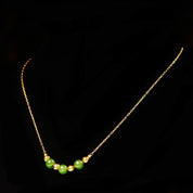 Vintage Van Dell 12KT GF Jade Bead Choker Necklace, Inline Green & Gold Bead Pendant, Delicate Yellow Gold Chain, 14 1/2" L