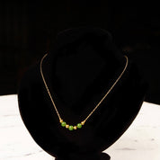 Vintage Van Dell 12KT GF Jade Bead Choker Necklace, Inline Green & Gold Bead Pendant, Delicate Yellow Gold Chain, 14 1/2" L