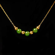 Vintage Van Dell 12KT GF Jade Bead Choker Necklace, Inline Green & Gold Bead Pendant, Delicate Yellow Gold Chain, 14 1/2" L