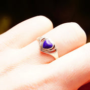 Vintage Sterling Silver Lapis Lazuli Heart Ring, Cut-Out Setting, Heart-Shaped Inlay Ring, Cobalt Blue Gemstone, Promise Ring, Size 8 1/2 US