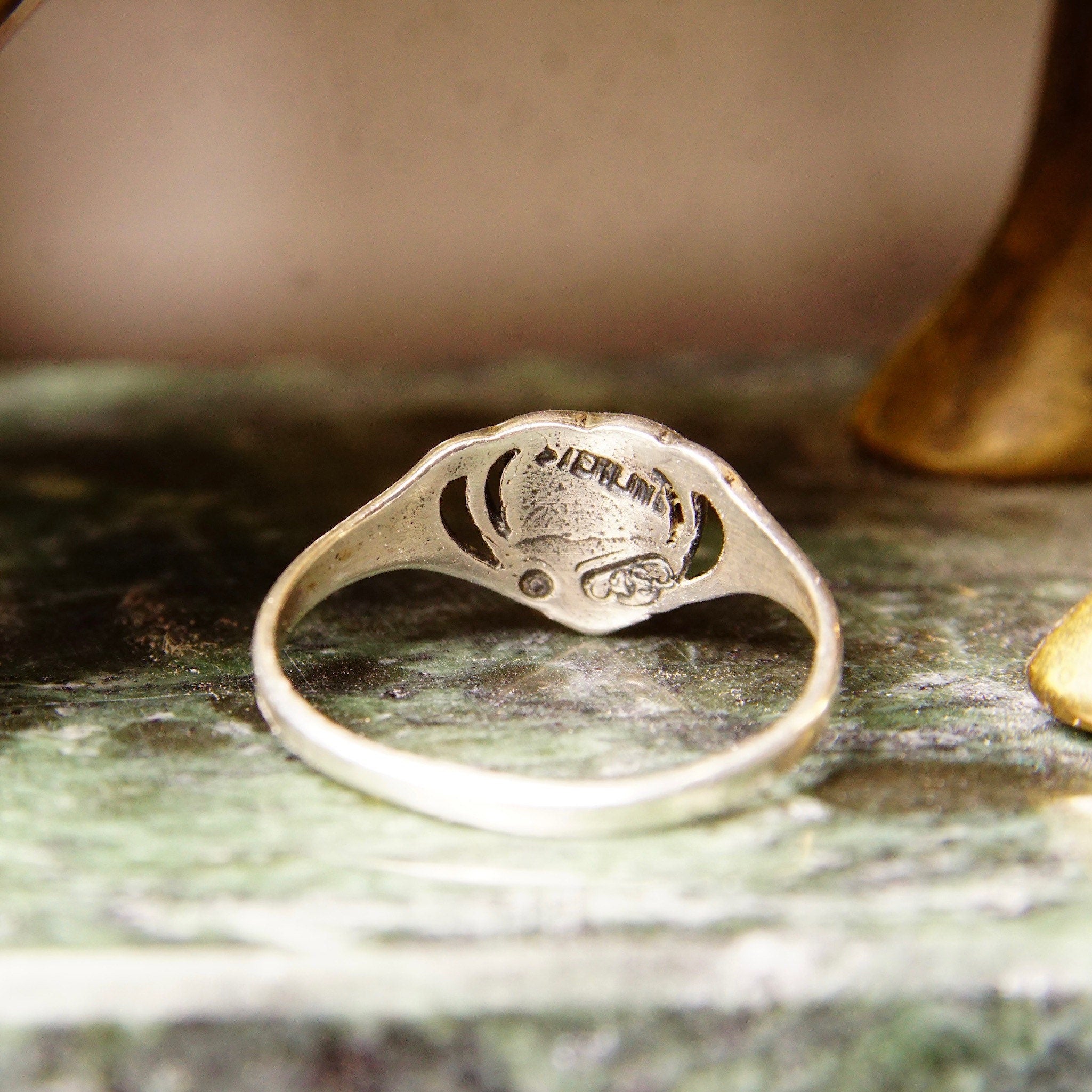 Vintage Sterling Silver Lapis Lazuli Heart Ring, Cut-Out Setting, Heart-Shaped Inlay Ring, Cobalt Blue Gemstone, Promise Ring, Size 8 1/2 US