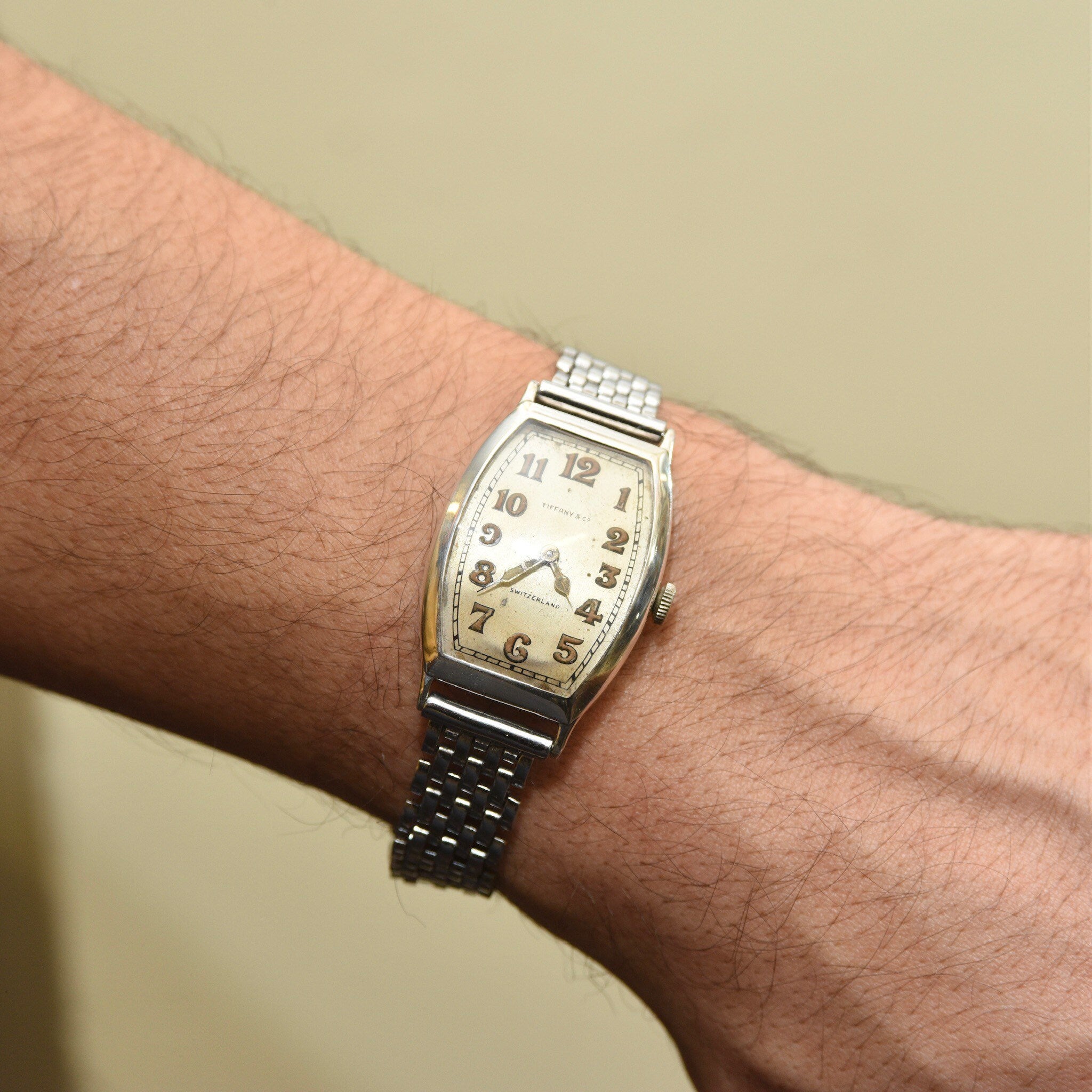 1924 Tiffany & Co. Longines 11.62N Tonneau .935 Silver Radium Dial Swiss Wrist Watch, 15 Jewel Movement, Keeping Time