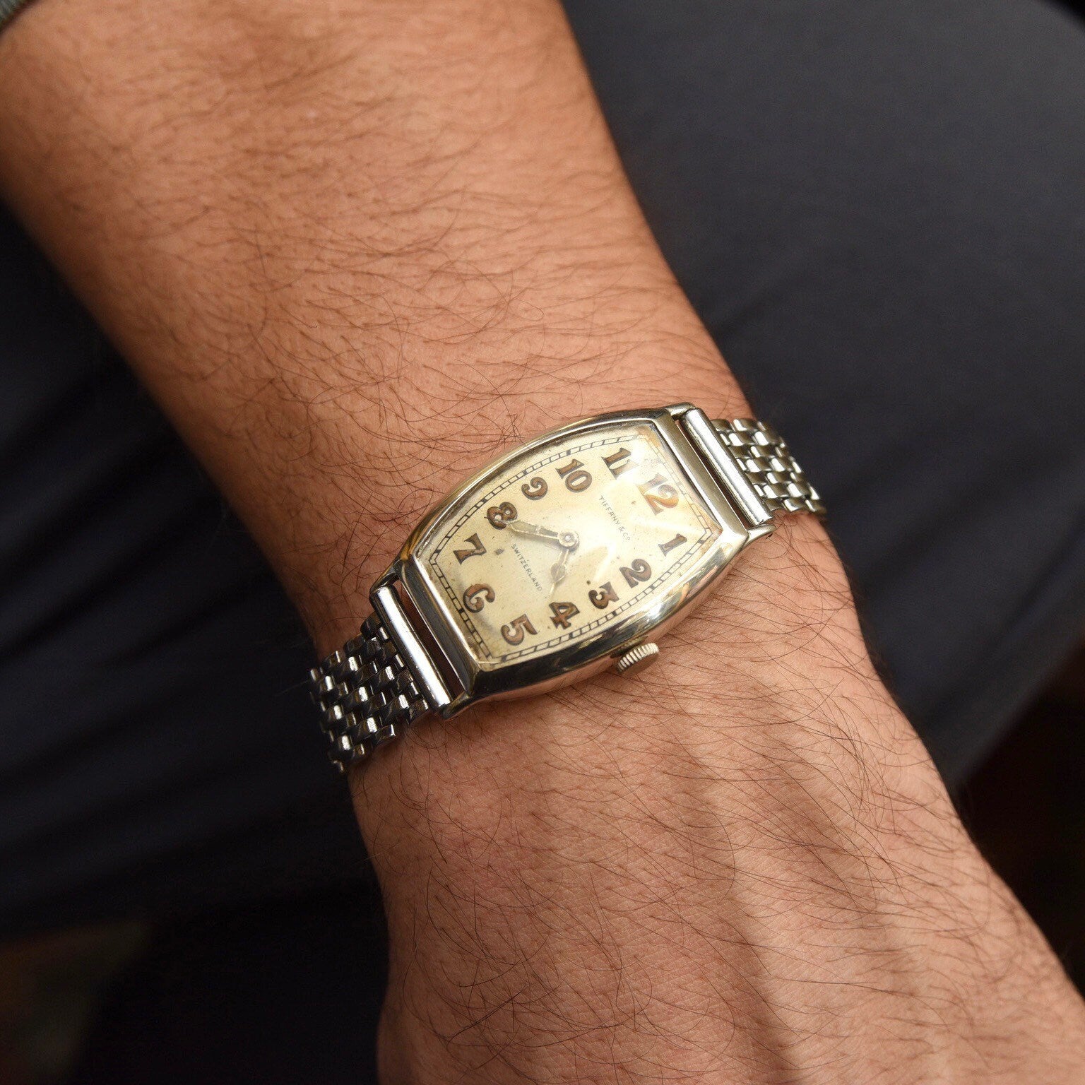 1924 Tiffany & Co. Longines 11.62N Tonneau .935 Silver Radium Dial Swiss Wrist Watch, 15 Jewel Movement, Keeping Time