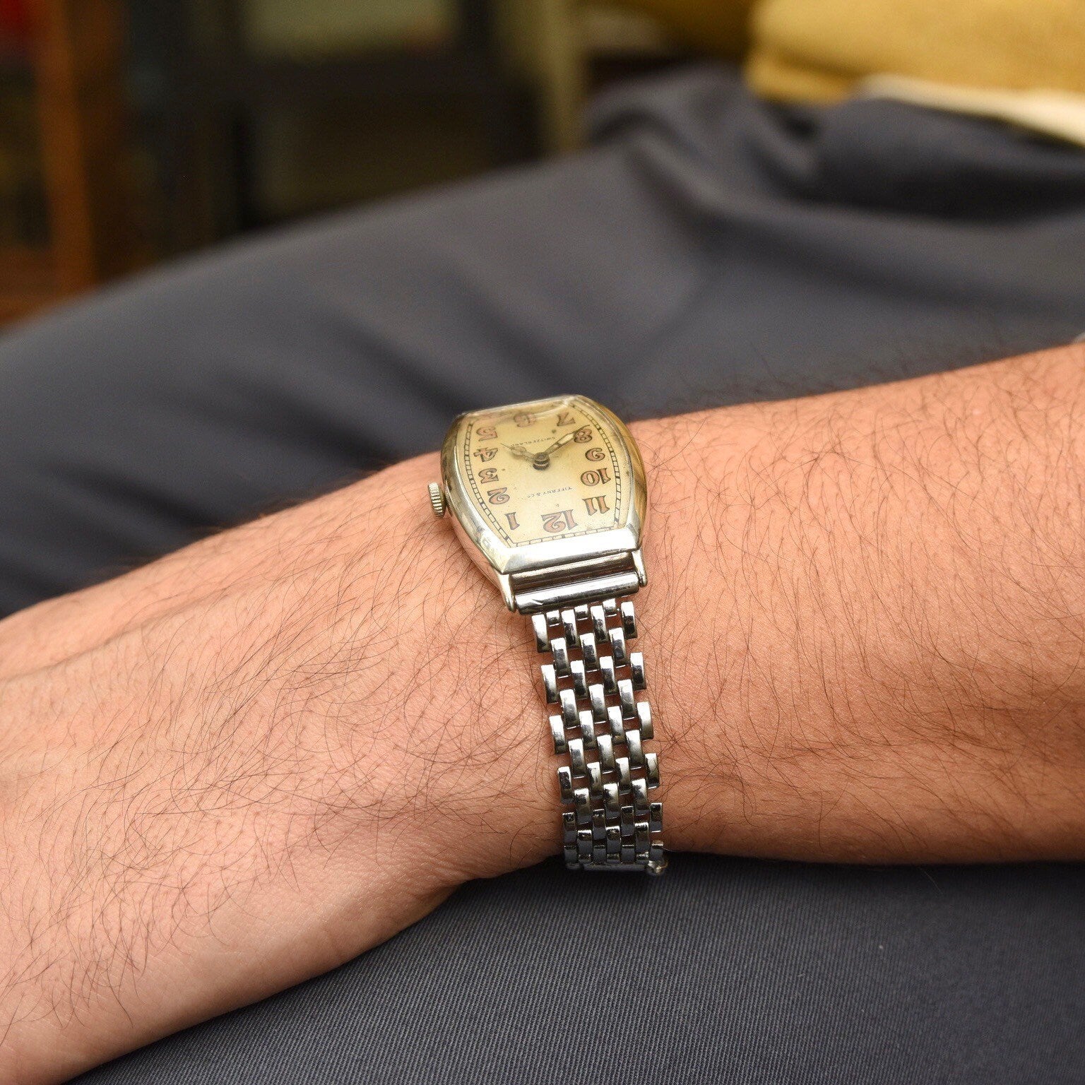 1924 Tiffany & Co. Longines 11.62N Tonneau .935 Silver Radium Dial Swiss Wrist Watch, 15 Jewel Movement, Keeping Time