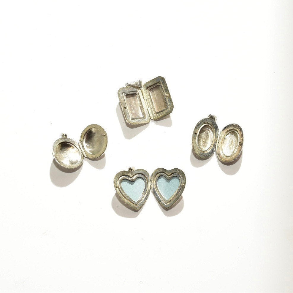 Vintage Engraved Sterling Silver Lockets, Double Sided, Intricate Etched Designs, Heart, Oval, Circle, Rectangle Lockets Pendant, 925