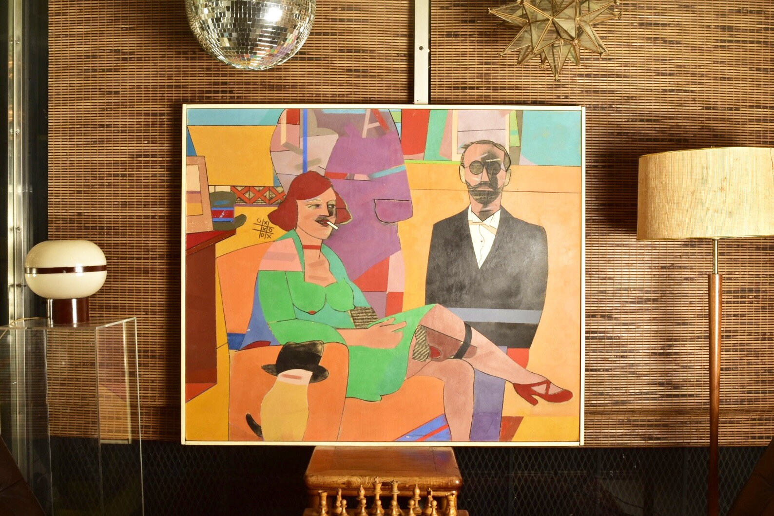 Original 1976 Richard Merkin 'The Poet Of Wickedness #2' Large Modernist Painting, Tempura On Masonite, Stylized Man & Woman, 42" x 50"