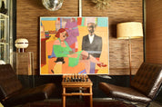 Original 1976 Richard Merkin 'The Poet Of Wickedness #2' Large Modernist Painting, Tempura On Masonite, Stylized Man & Woman, 42" x 50"