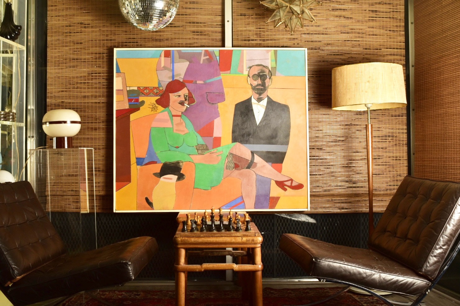 Original 1976 Richard Merkin 'The Poet Of Wickedness #2' Large Modernist Painting, Tempura On Masonite, Stylized Man & Woman, 42" x 50"