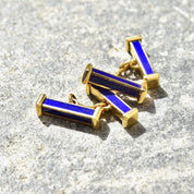 Vintage 18K Gold Blue Enamel Bar Cufflinks, Cartier Style, Royal Blue & Yellow Gold Cufflinks, Gold Link Post, Two-Sided Cufflinks