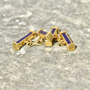 Vintage 18K Gold Blue Enamel Bar Cufflinks, Cartier Style, Royal Blue & Yellow Gold Cufflinks, Gold Link Post, Two-Sided Cufflinks