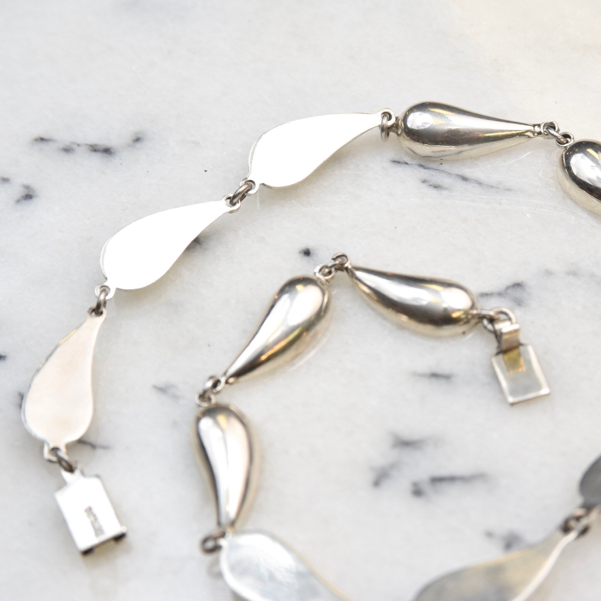 Vintage Mexican Sterling Silver Teardrop Link Necklace, Heavy/Chunky Chain Necklace, Polished Silver Links, TAXCO 925, 18" L