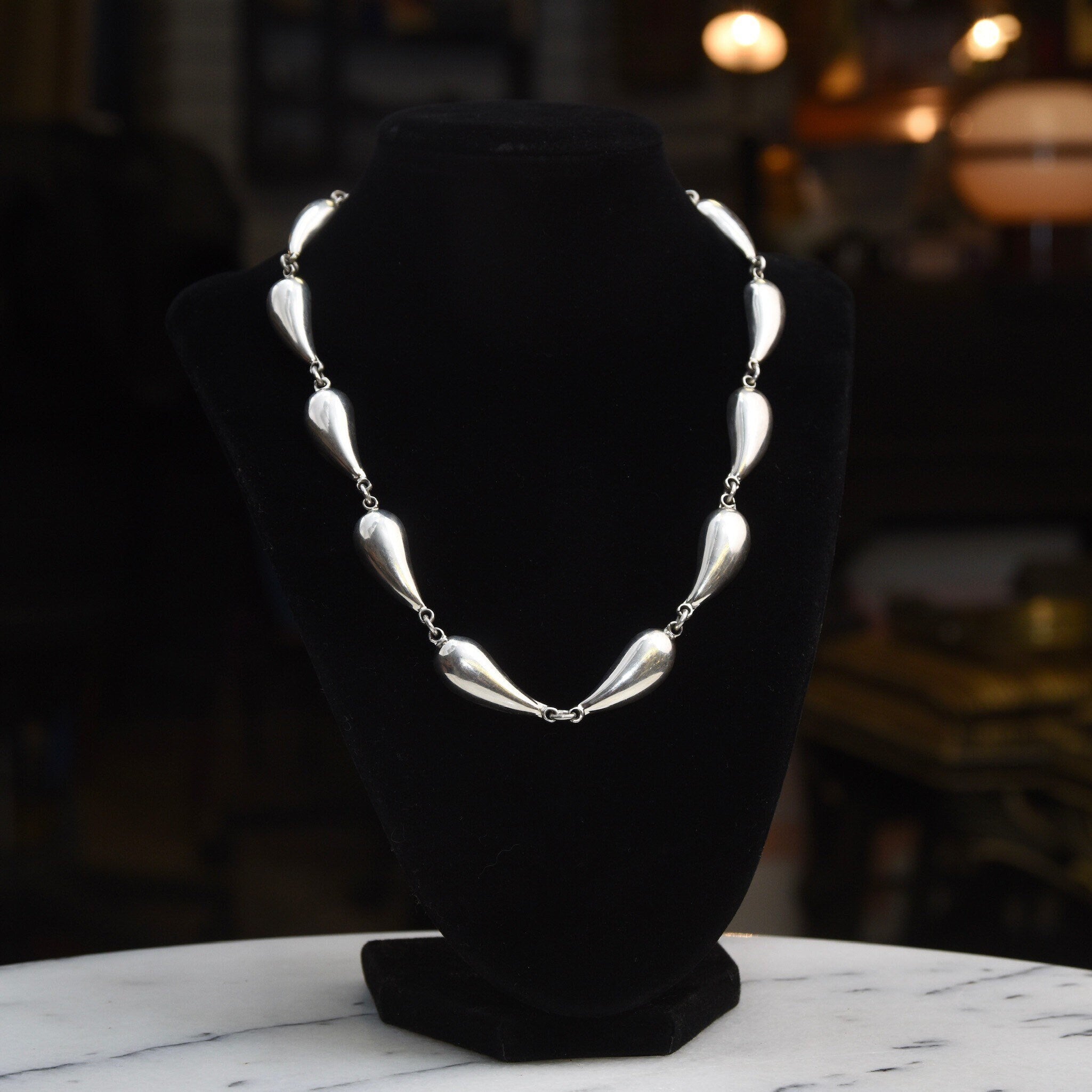 Chunky Chain Necklace, Polished Silver Links, TAXCO 925, 18" L