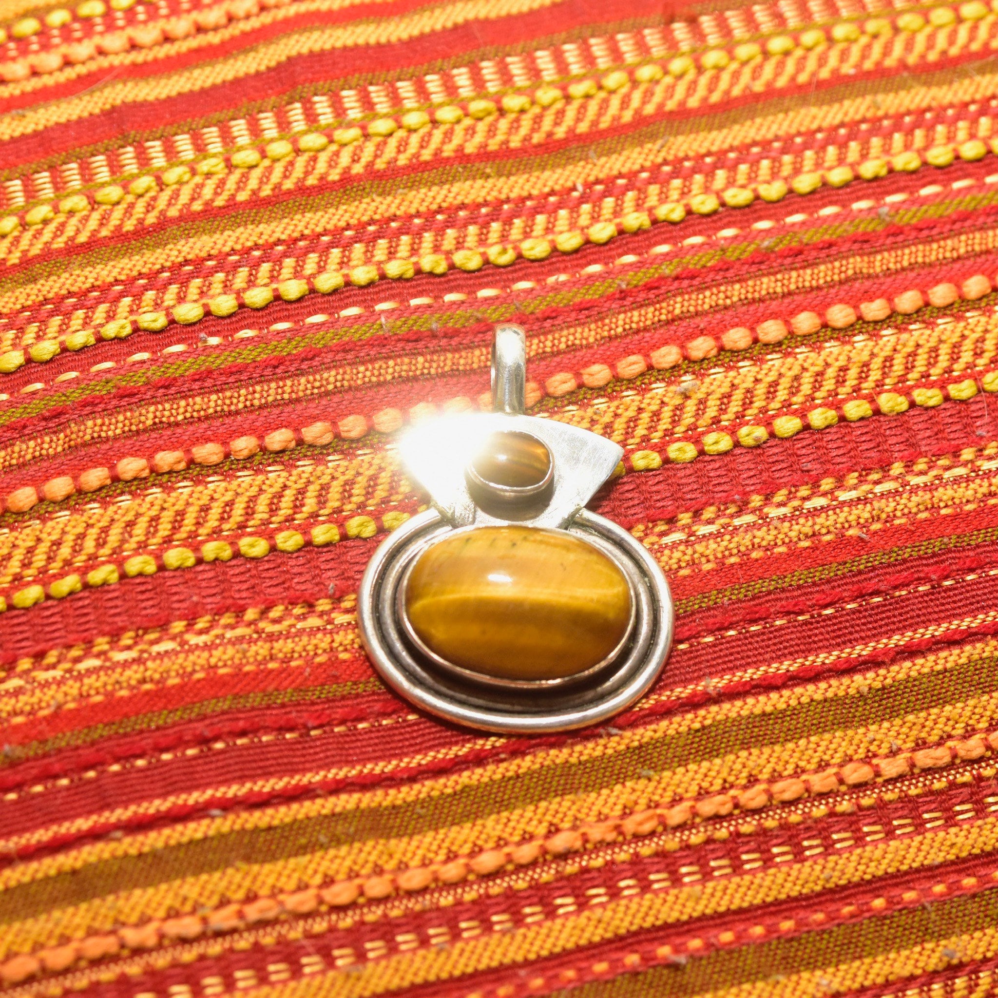 Vintage Modernist Sterling Silver Tiger's Eye Pendant, Chunk Silver Pendant W/ Iridescent Brown Gemstone, 925 Jewelry, 1 3/4" L