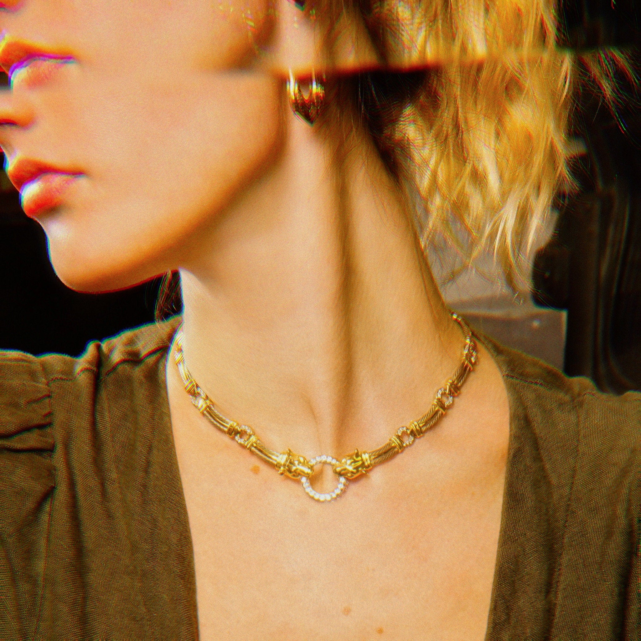 14K Diamond Panther Knocker Collar Necklace, Diamond Encrusted Pendant & Chain, 1.56 TCW, Solid 585 Gold, 16 1/4" L