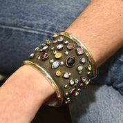 Vintage Chimney Butte Sterling Silver 'Rocks & Stars' Cuff Bracelet, Navajo Pearl Multi-Stone Cuff, Heavily Oxidized Solid Silver Cuff