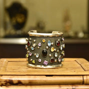 Vintage Chimney Butte Sterling Silver 'Rocks & Stars' Cuff Bracelet, Navajo Pearl Multi-Stone Cuff, Heavily Oxidized Solid Silver Cuff
