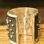 Vintage Chimney Butte Sterling Silver 'Rocks & Stars' Cuff Bracelet, Navajo Pearl Multi-Stone Cuff, Heavily Oxidized Solid Silver Cuff