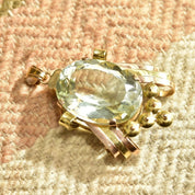 Vintage 18K Yellow & Rose Gold Blue Topaz Pendant, Large Faceted Oval Gemstone, Two-Tone Gold Ribbon Setting, Mid-Century, Art Deco Style