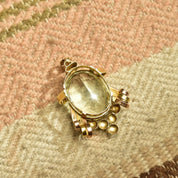 Vintage 18K Yellow & Rose Gold Blue Topaz Pendant, Large Faceted Oval Gemstone, Two-Tone Gold Ribbon Setting, Mid-Century, Art Deco Style