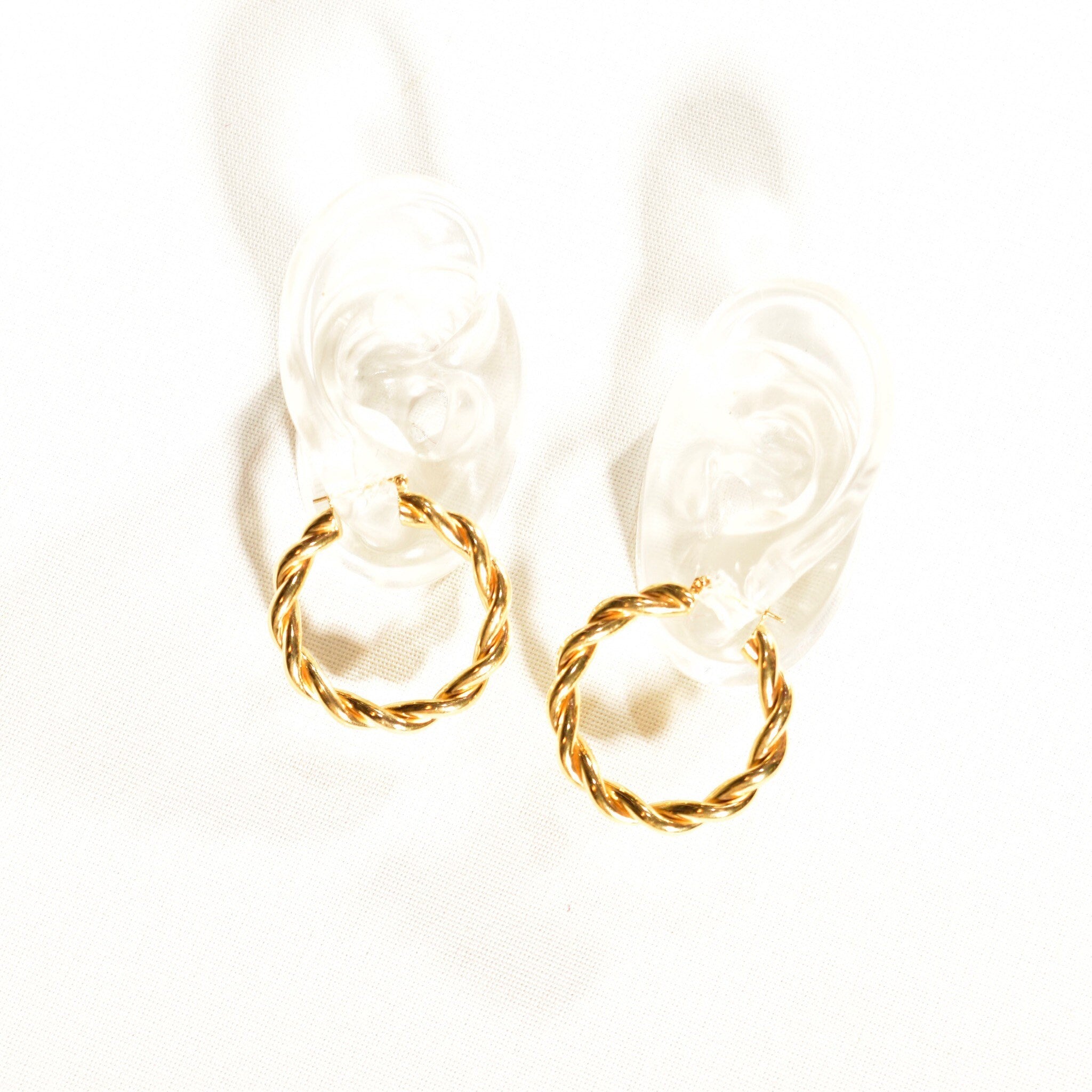 Gold Twist Hoops In 14K, Solid Yellow Gold Spiral Hoops, Chunky Statement Earrings, Vintage Jewelry, 40mm