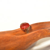 Vintage EMMA 10K Carnelian Cabochon Ring, Art Deco Cocktail Ring, Unique Gold Prong Setting, Statement Ring, Size 7 1/4 US - Good's Vintage