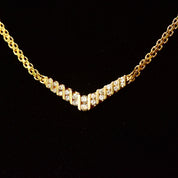 Diamond Chevron Necklace In 14K Yellow Gold, Channel Set Brilliant Diamond Pendant, Mesh Link Chain, 15 1/4" L