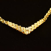 Diamond Chevron Necklace In 14K Yellow Gold, Channel Set Brilliant Diamond Pendant, Mesh Link Chain, 15 1/4" L