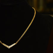 Diamond Chevron Necklace In 14K Yellow Gold, Channel Set Brilliant Diamond Pendant, Mesh Link Chain, 15 1/4" L