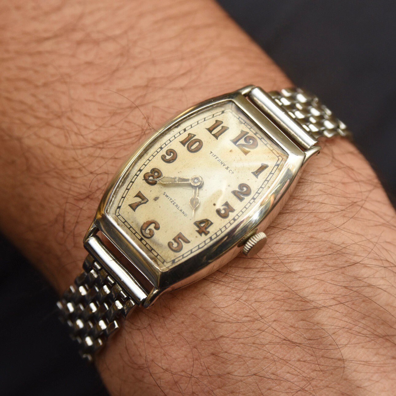 1924 Tiffany & Co. Longines 11.62N Tonneau .935 Silver Radium Dial Swiss Wrist Watch, 15 Jewel Movement, Keeping Time
